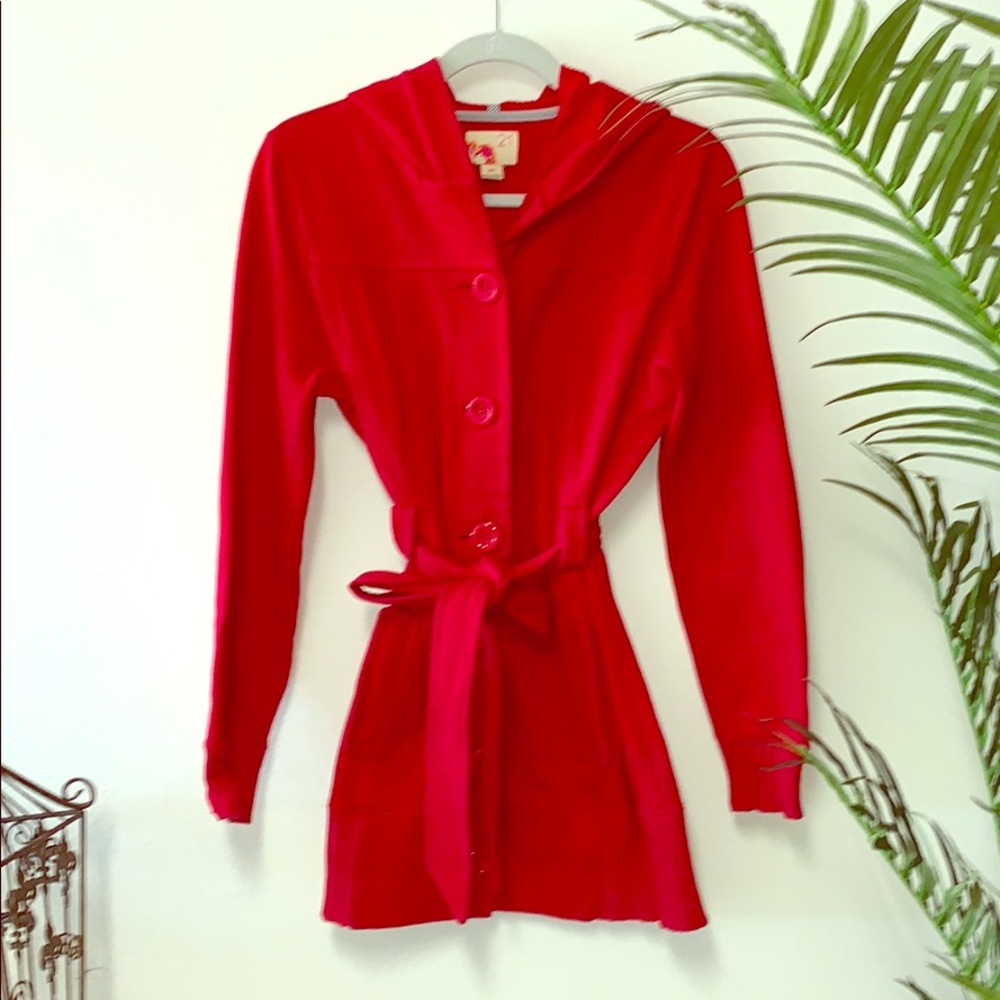 Red Hooded Pea Coat